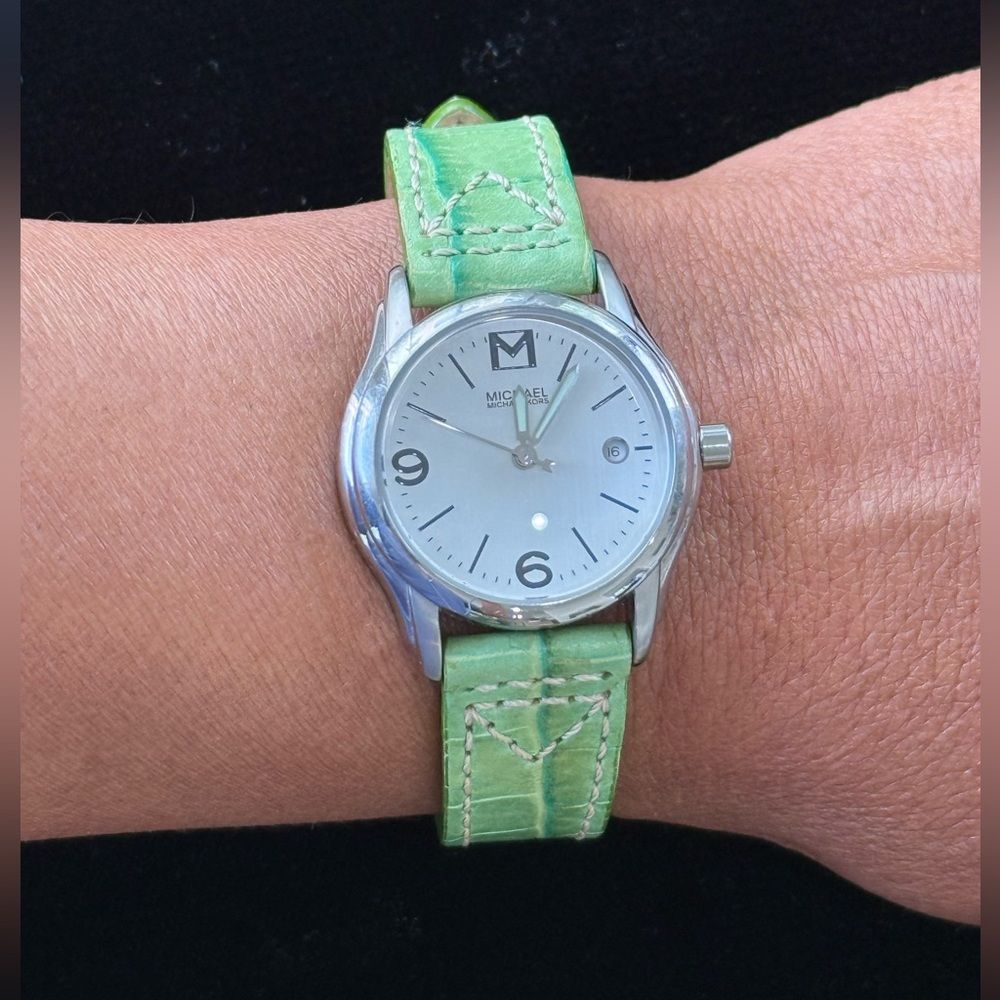Y2k Michael Michael Kors Green Leather Embossed Watch Ecu